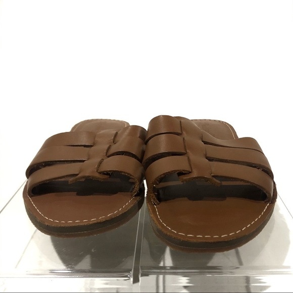 Madewell The Boardwalk Fisherman Slide Mule Flat Tan Leather Sandals Size 6.5 - Picture 3 of 10